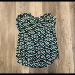 Paper moon by Stitchfix Green and black triangles sheer blouse